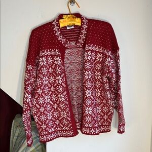 Red‎ and White Norwegian Snowflake Pattern Women's Sweater S